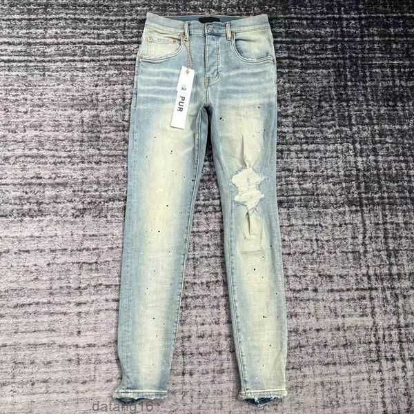 

purple jeans designer mens black denim tears ripped straight regular washed old long fashion hole stack j6l8, Blue
