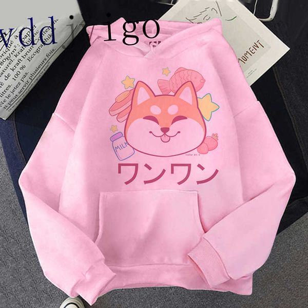 

women ullzang cute korean style autumn winter kawaii sweatshirt shiba inu hoodie harajuku funny hoodies 90s hoody female girls, Black