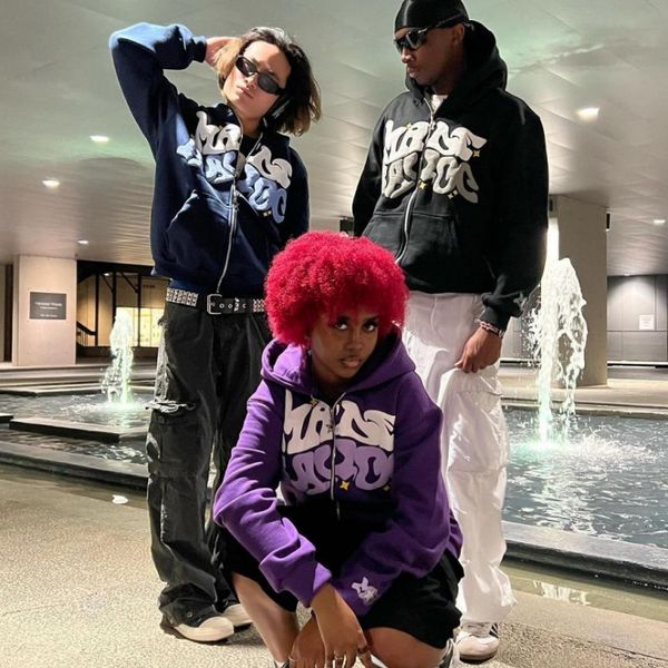 

womens hoodies sweatshirts fashion trend street loose casual pink print pattern zipper women y2k hip hop friends party clothing 230724, Black