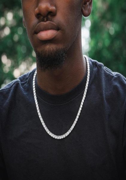 

14k plated gold mens necklace iced out 1 row diamond tennis chain hiphop necklace bling bling steampunk necklace e012826113, Silver
