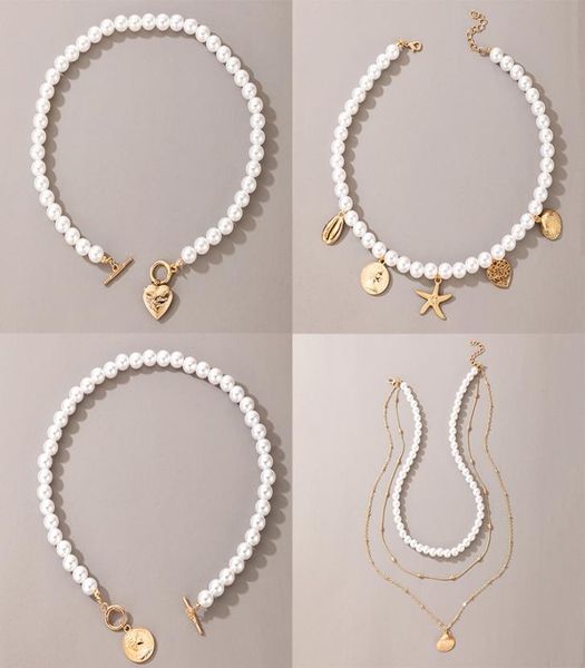 

women short pearl chokers necklace for women gold color heart love coin ot clavicle chain jewelry3941789, Silver