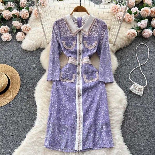 

basic casual dresses casual dresses autumn lace hollowed lady french splicing lapel hip wrap dress women long sleeve elegant vestidos de gal, Black;gray