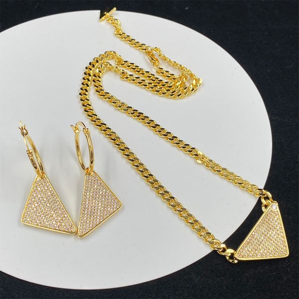 

gold plated rhinestone necklace earrings women fashion jewelry set gold chain diamond triangle pendant classy party jewelry luxury accessori, Silver