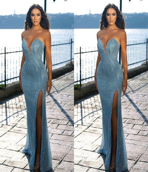 

sweetheart mermaid evening dresses sequin beaded prom gowns with side split party dress3163789, Black;red