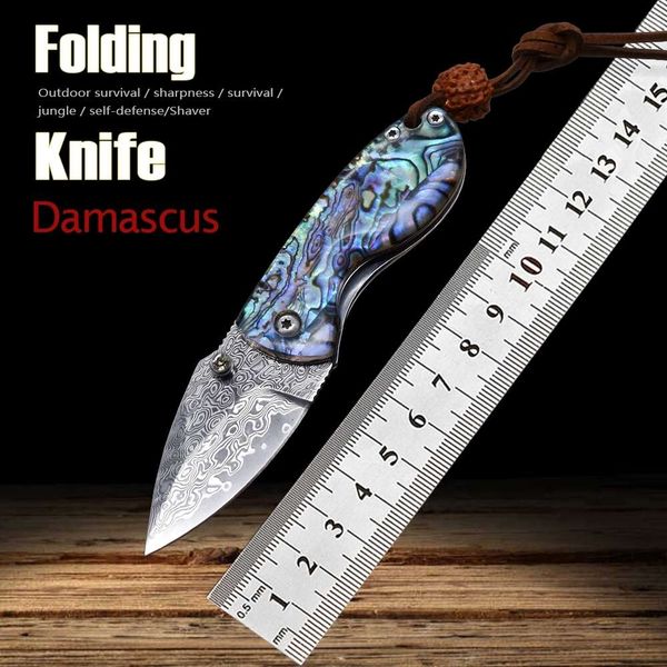 

new tacticalmini damascus steel pocket folding knife outdoor fishing hunting edc cutter self defense survival camping tool collection gifts