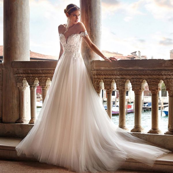 

vintage wedding dresses 2023 off the shoulder a line bridal gown lace appliques with beaded bohemian wedding gowns, White