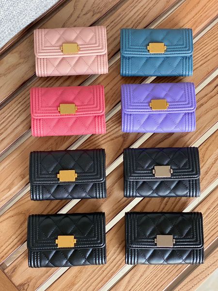 

black caviar design mini wallets men/ women card holders gold&silver hardware genuine leather credit cardholder with box 15, Red;black