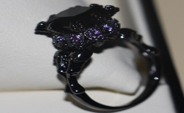 

victoria wieck cool vintage jewelry 10kt black gold filled black cubic zirconia women wedding skull band ring gift size5119463922, Slivery;golden