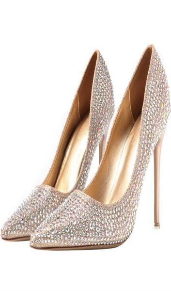 

luxury gold silver crystal women designer shoes high heels fashion bling bridal shoes pointed toe for wedding real picture ladies 4858177, Black