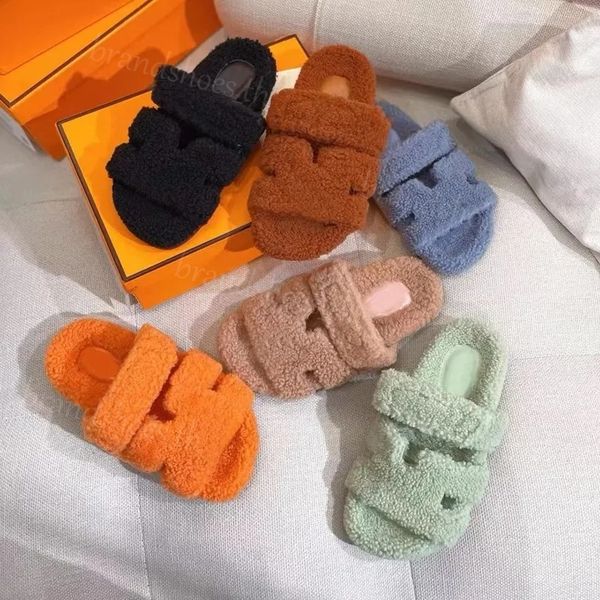 

designer slippers chypre women sandals men slipper winter wool slides warm furry sandal h slides soft fur shoes leather sandal luxury outdoo, Black