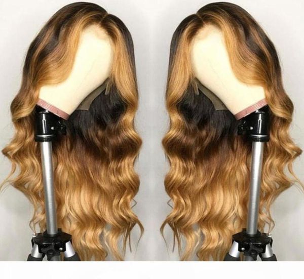 

highlight blonde ombre loose body wave lace front human hair wigs for black women brazilian remy baby pre plucked silk base wigaaa2686802, Black;brown