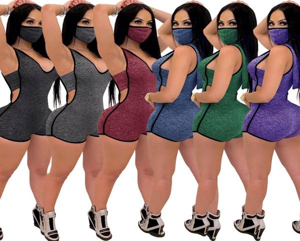 

womens gym 2 piece hoodie rompers with face mask v neck sleeveless hollow out shorts bodysuit jumpsuits nightclub onesies plus siz5058296, Black;white