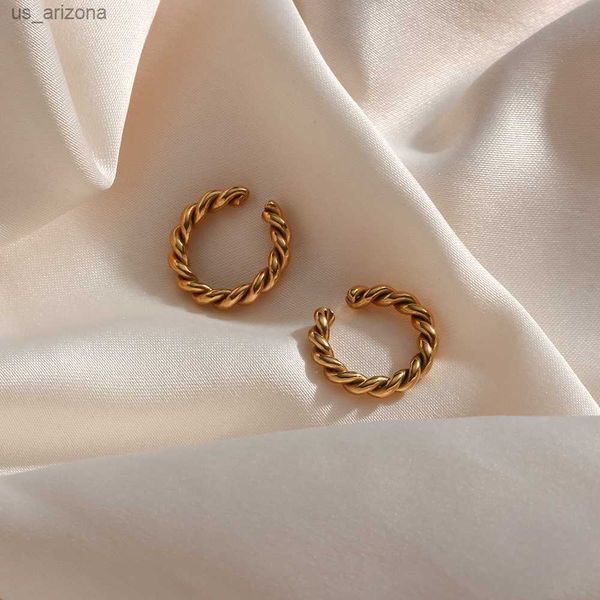 

new minimalist stylish rope twisted chain small ear cuff stainless steel gold plated no piercing clip on earrings for women l230620, Golden;silver