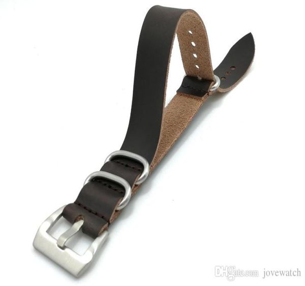 

new highend zulu genuine leather black brown silver buckle black button zulu nato leather cowhide leather strap whole2020832
