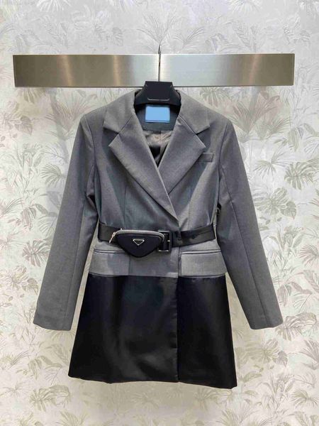 

fashion women's jackets dress with belt bag autumn 2022 new high waist notched long sleeve casual blazer dresses for women, Black;brown