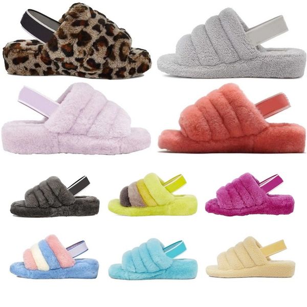 

australian puffer womens wgg australia fluffy slippers slide designer slipper furry fluff yeah slides pantoufles fur luxury sandal zoom, Black