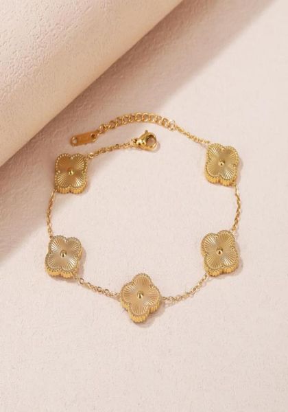 

luxury gold plated 5 clover charm bracelet stainless steel jewelry for women gift49776702902501, Golden;silver