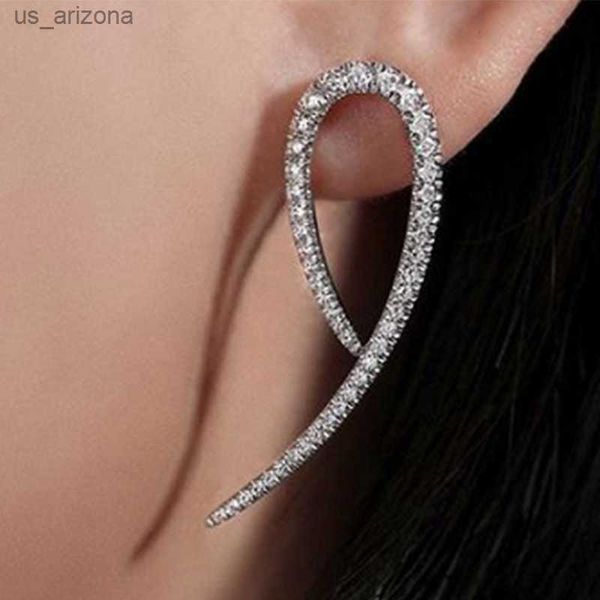 

huitan simple stylish long earrings for female silver color white cubic zirconia shiny fashion stud earrings women new jewelry l230620, Golden;silver
