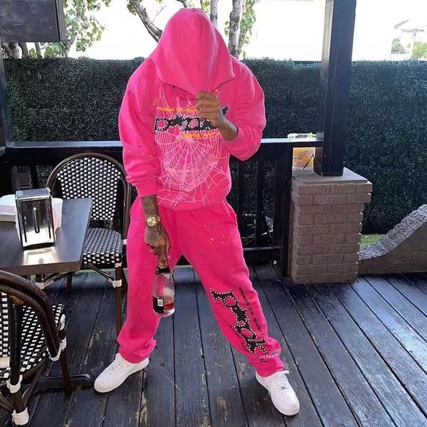 

men's hoodies sweatshirts designers mens hoodie pink spiderweb 55555 spider men long sleeve street hip hop, Black