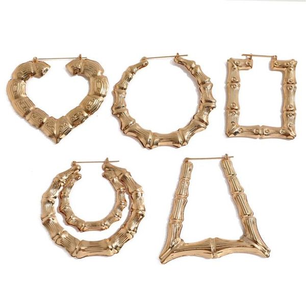 

explosion models large bamboo pattern earrings europe and america exaggerated gold large circle punk hiphop earrings 7021176, Golden;silver