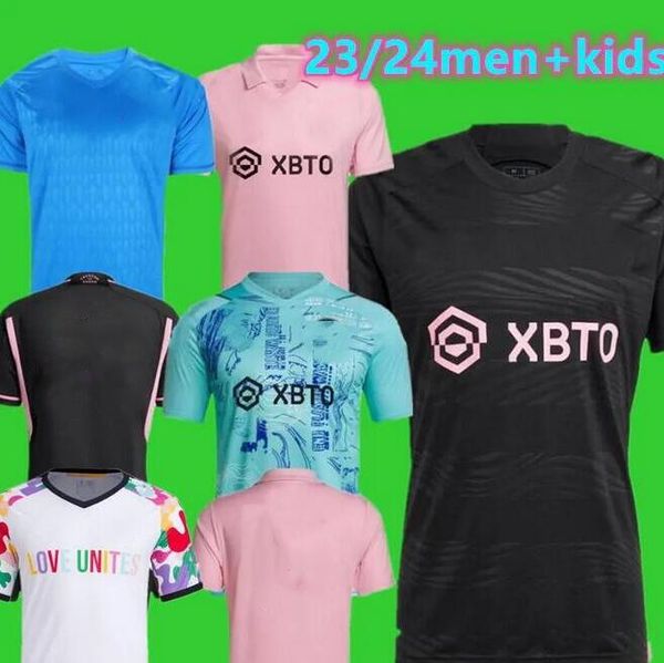 

s-4xl 2023 2024 inter miami soccer jerseys cf messis 23 24 football men kids fans player version shirt kits full sets ttraining uniform long, Black;yellow