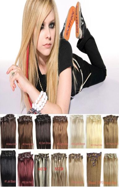 

s 7a 100 indian remy human hair clip in hair extensions 7pcs full head set 16quot24quot multiply colors6380837, Black
