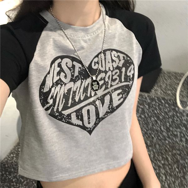 

women's t-shirt women t-shirt y2k crop summer short sleeve print letter cropped aesthetic grunge harajuku vintage korean gothic clothes, White