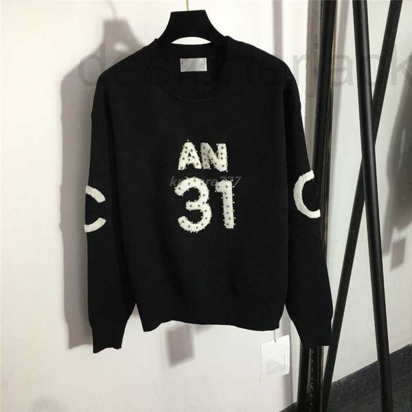 

women's sweaters designer brand crew neck knits sweater with letters beads milan runway crop shirt clothing high end elasticity pullov, White;black