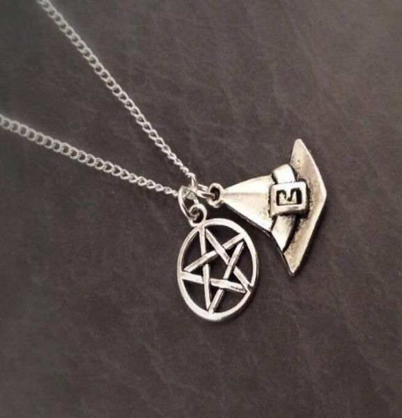 

wizard hat supernatural pentagram necklaces witchcraft pentacle statement necklace pendant jewelry vintage silver terror party got6010061