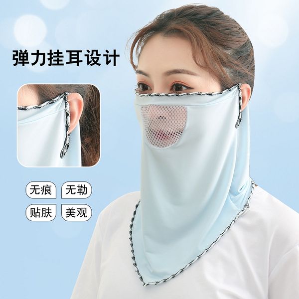

fashion blogger designer jewelry mesh breathable hole, solid color ice silk sunscreen ear mask, fishing neck cover headscarf bandanas durag, Blue;gray