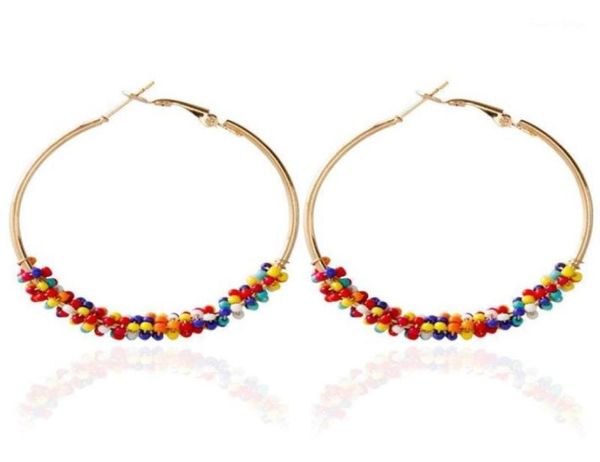 

shuangr rice bead temperament ear buckle ear clip hoop alloy round big circle geometric earrings big earrings155508904153442, Golden;silver
