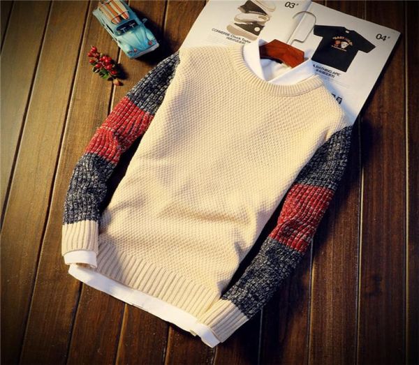 

autumn and winter men039s fashion round neck sweater trend personality color matching slim youth warm pullover sweater9846244, White;black