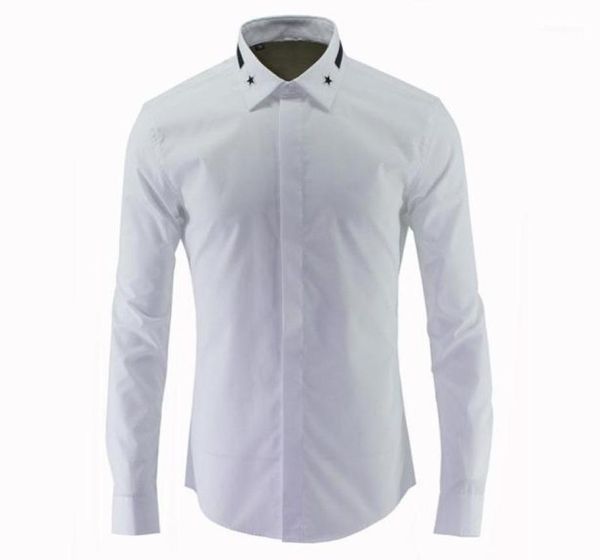 

men black white formal bridegroom dress shirts star embroidery lapel collar spring long sleeved office work male men039s8532148, White;black
