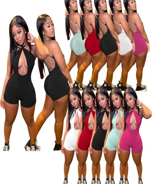 

womens designer summer halter jumpsuits backless hollow out vest short rompers4594598, Black;white