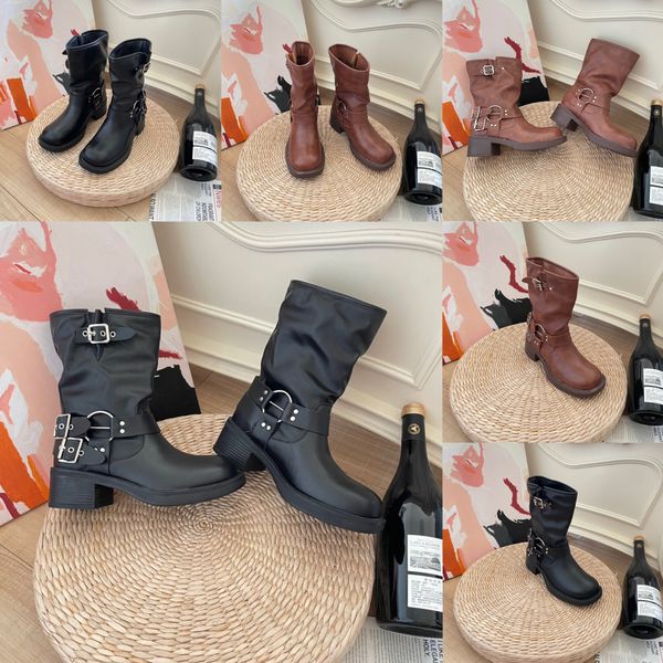 

new boot children martin boot mid sleeve brand autumn/winter vintage brushed cowhide thick bottom belt buckle versatile outdoor dust bag 35-, Black