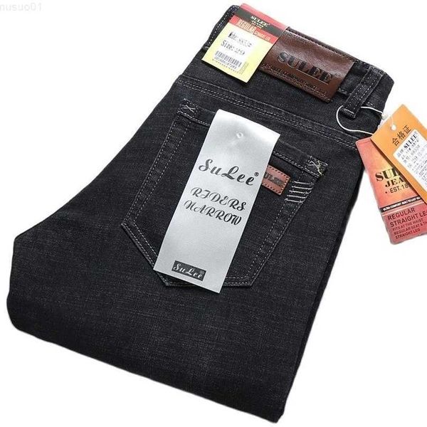

sulee brand comfort straight denim pants men's jeans business casual elastic male trousers 220408 l230726, Blue