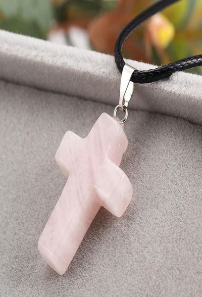 

europe and the explosion of leather rope cross turquoise pink crystal pendant necklace natural stone tigereye sweater whole jv2204092, Silver