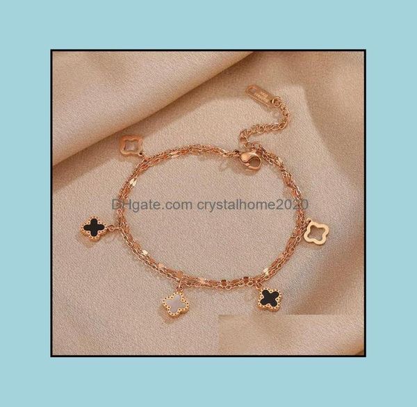 

charm bracelets four leaf clover steel rose gold bracelet womens dign friends student temperament korean simple hand jewelry drop 3906223, Golden;silver