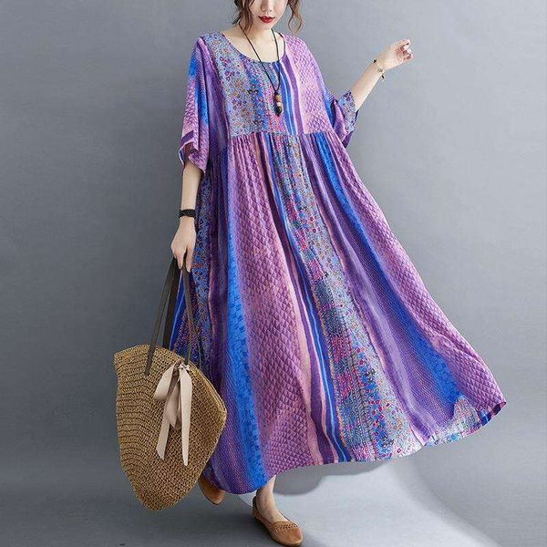 

l size womens clothing summer retro age reducing plus fat mm round neck short sleeved printed mid length dress, Black;gray