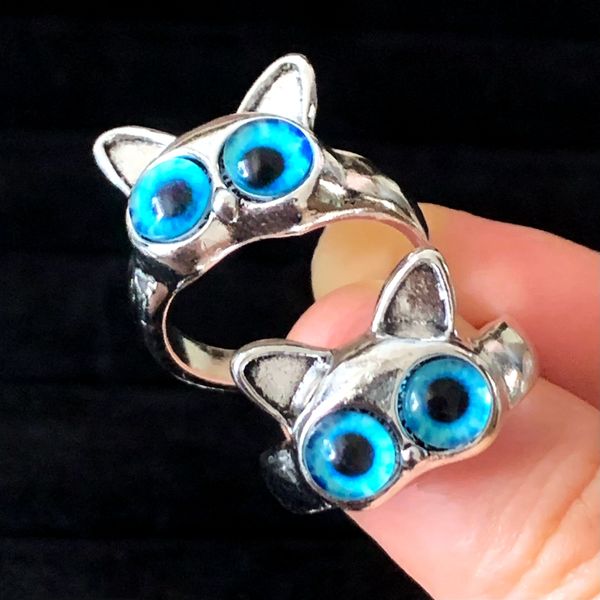 

20/30/50pcs lot cute blue eye pet cat vintage open rings for women men child metal plated silver trendy sweet gift party jewelry wholesale b, Slivery;golden