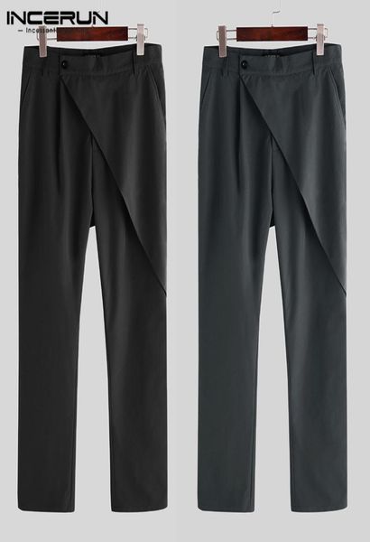 

men039s pants punk style men solid color harem fashion streetwear irregular casual trousers joggers pockets mens lounge incerun1137585, Black