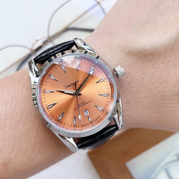 

wristwatches for men 2023 new mens watches three needles automatic mechanical watch luxury brand steel and leather strap mens fashion om sea, Slivery;brown
