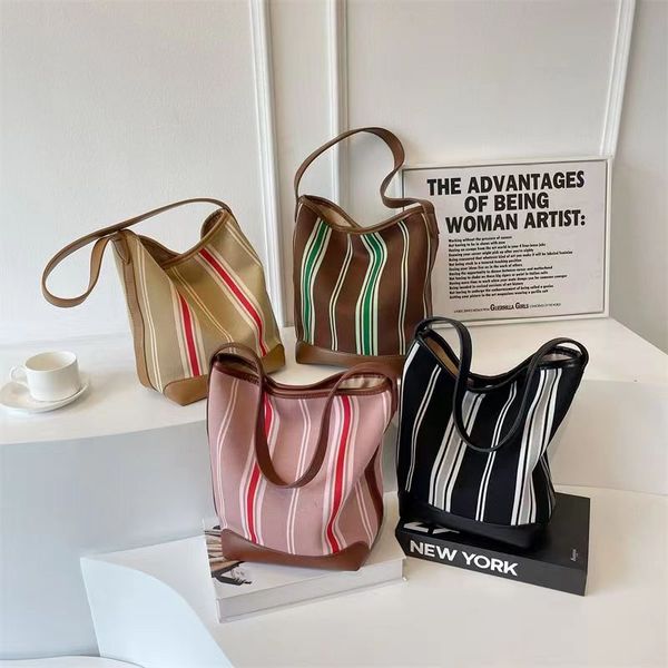 

large capacity shopping bags designer bag vertical stripe tote women's bag one shoulder underarm bags men's handbag bucket beach b