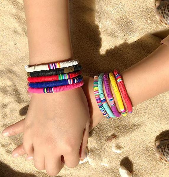 

handmade rainbow bead bracelet colorful polymer clay disc beads bracelets boho surf stackable stretch charm bracelet jewelry for w4123504, Black