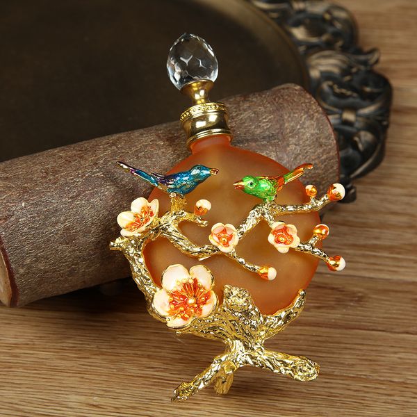 

30ml perfume bottles arabian style refillable glass bottle of essential oil bird flower enamel vintage dropper perfume fragrance bottle
