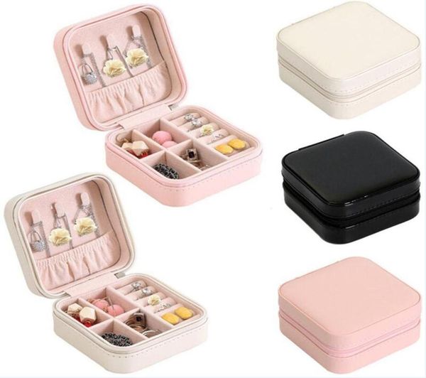 

portable small jewelry box women travel jewellery organizer pu leather mini case rings earrings necklace holder display storage ca9470606, Black;white