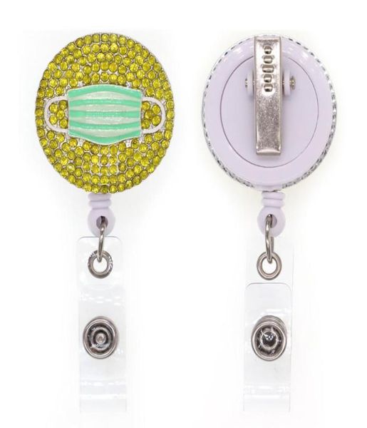 

1pc 5pcs 10pcs rhinestone key rings enamel face masks shape badge reel retractable id badge holder for nurse doctor hospital3812982, Slivery;golden