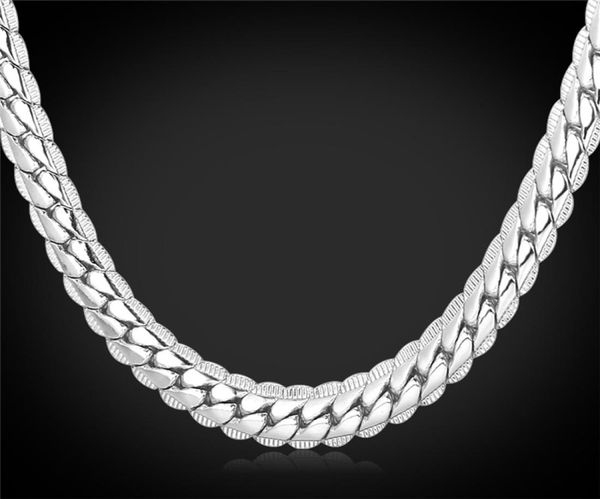 

6mm 18quot32quot men gold chain long necklace platinum plated jewelry curb cuban link chain necklace2121016, Silver