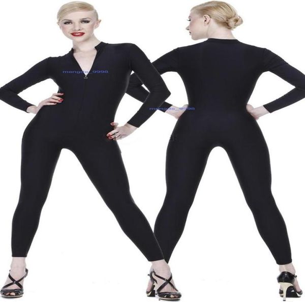 

black lycra spandex catsuit costume front zipper bodysuit yoga costumes outfit no head hand foot halloween party fancy9338132