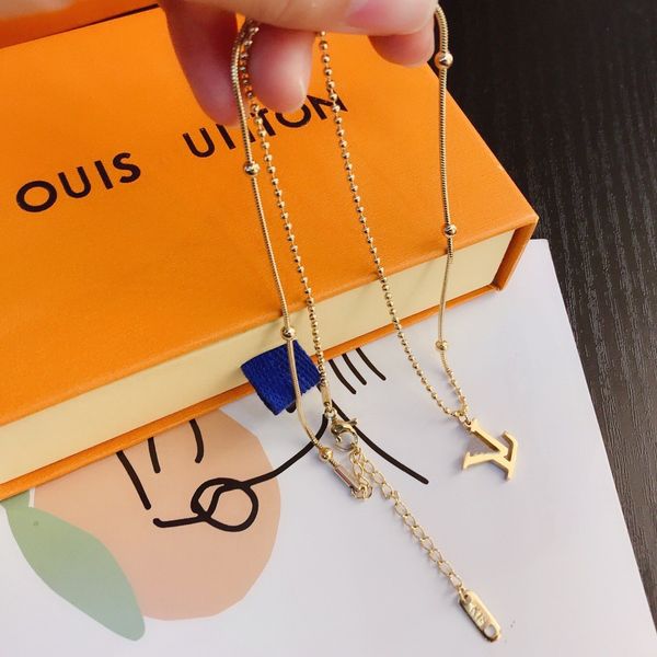 

luxury brand designer pendants necklaces stainless steel letter choker pendant necklace beads chain jewelry accessories gifts, Silver